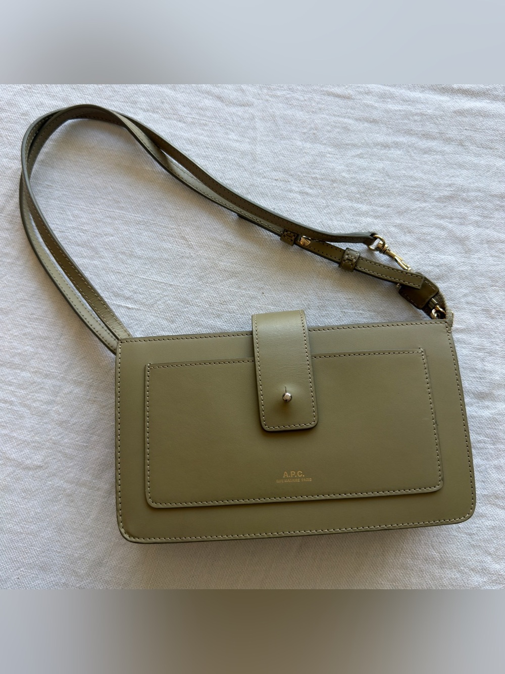 A.P.C. Olive Leather Snap-Front Crossbody
